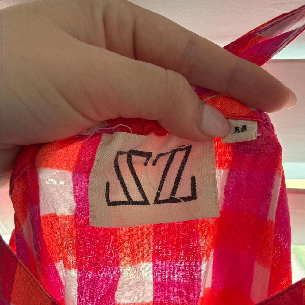 Neon Pink and White Checkered Midi Dress - Picture 2 of 3